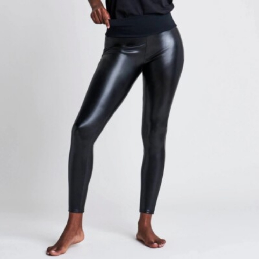 Assets by Spanx Faux Leather Black Leggings Size XL